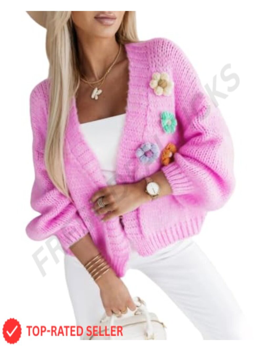 Knit Cardigan 3D Floral Long Sleeve Open Front Sweater